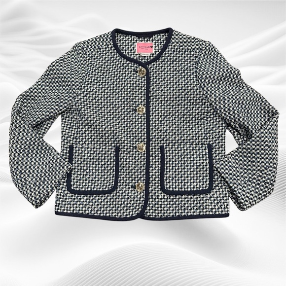 Kate Spade Navy Blue Nautical Tweed Blazer Jacket Size 8‎ - Picture 1 of 6